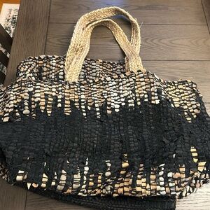 Chic Black and Tan Woven Tote